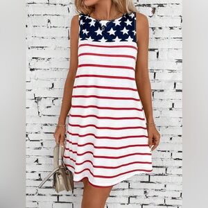 Sleeveless Star & Stripe Mini Dress - White, Red & Navy